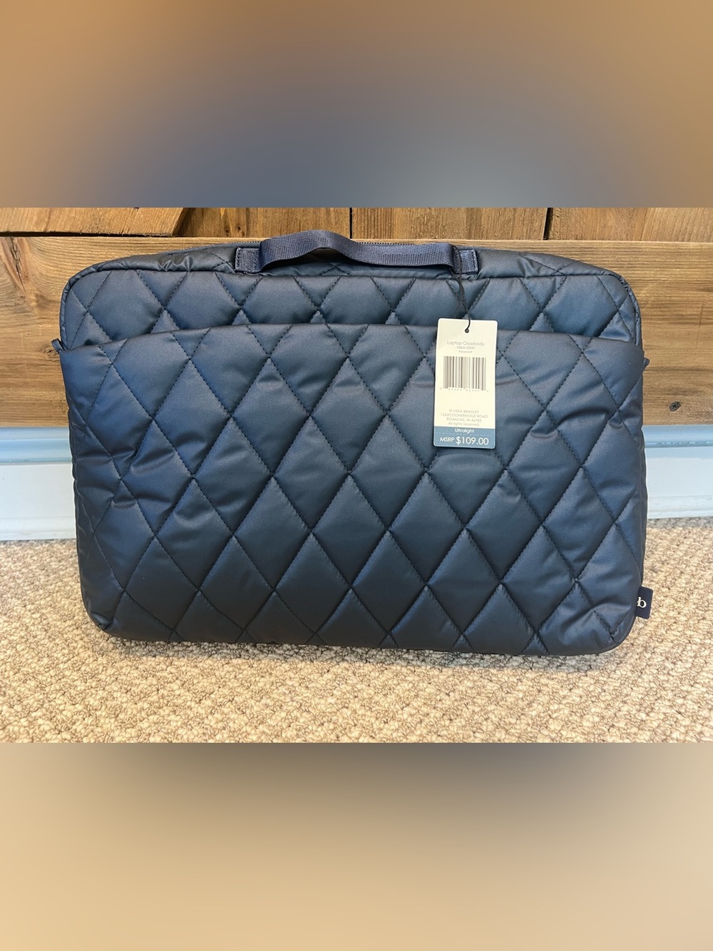 Vera Bradley Quilted Laptop Crossbody in Navy Blue